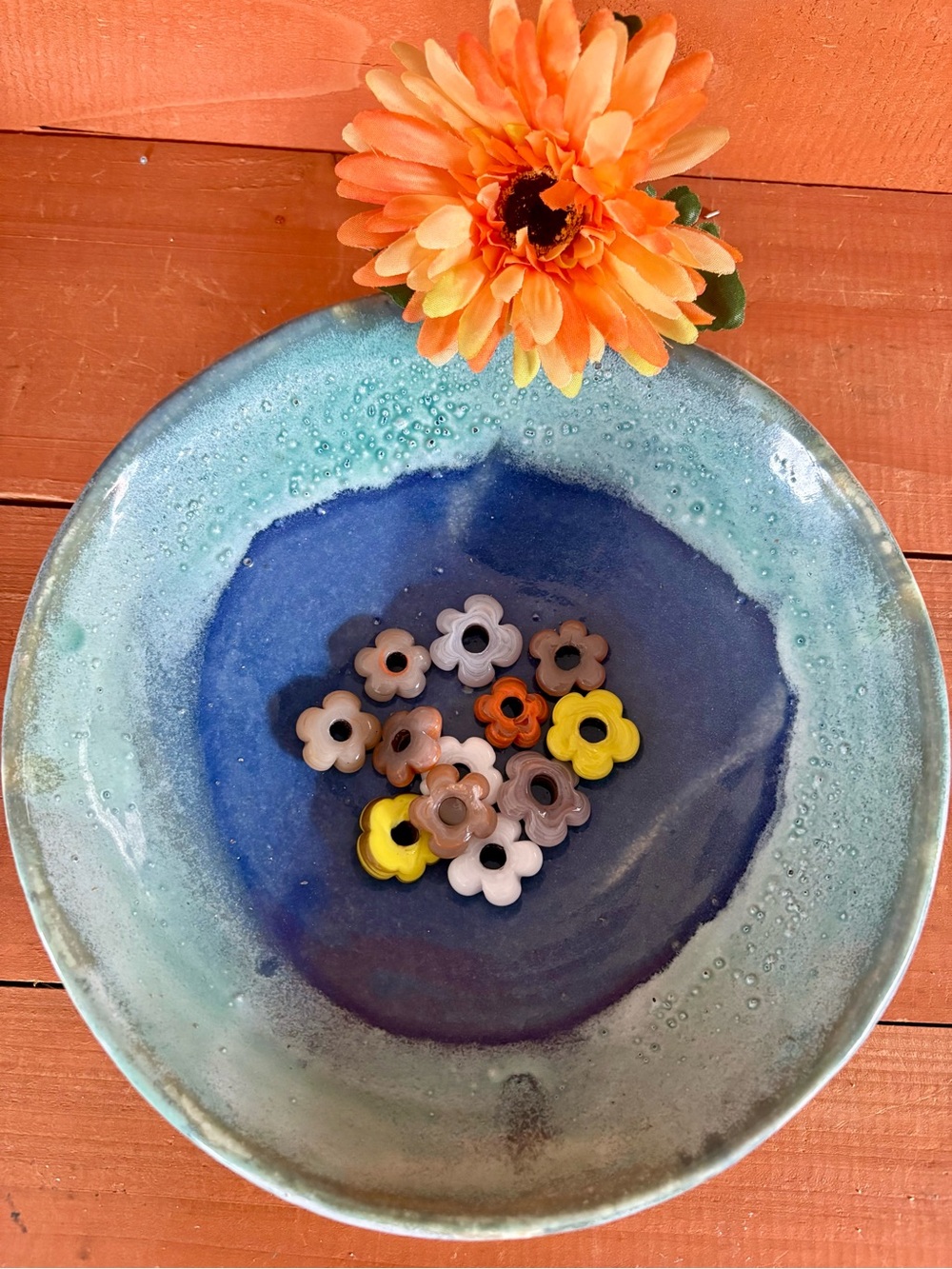 Handmade Glass Flower Beads, Daisy Lampwork Large Hole, Lot of 12 (India)